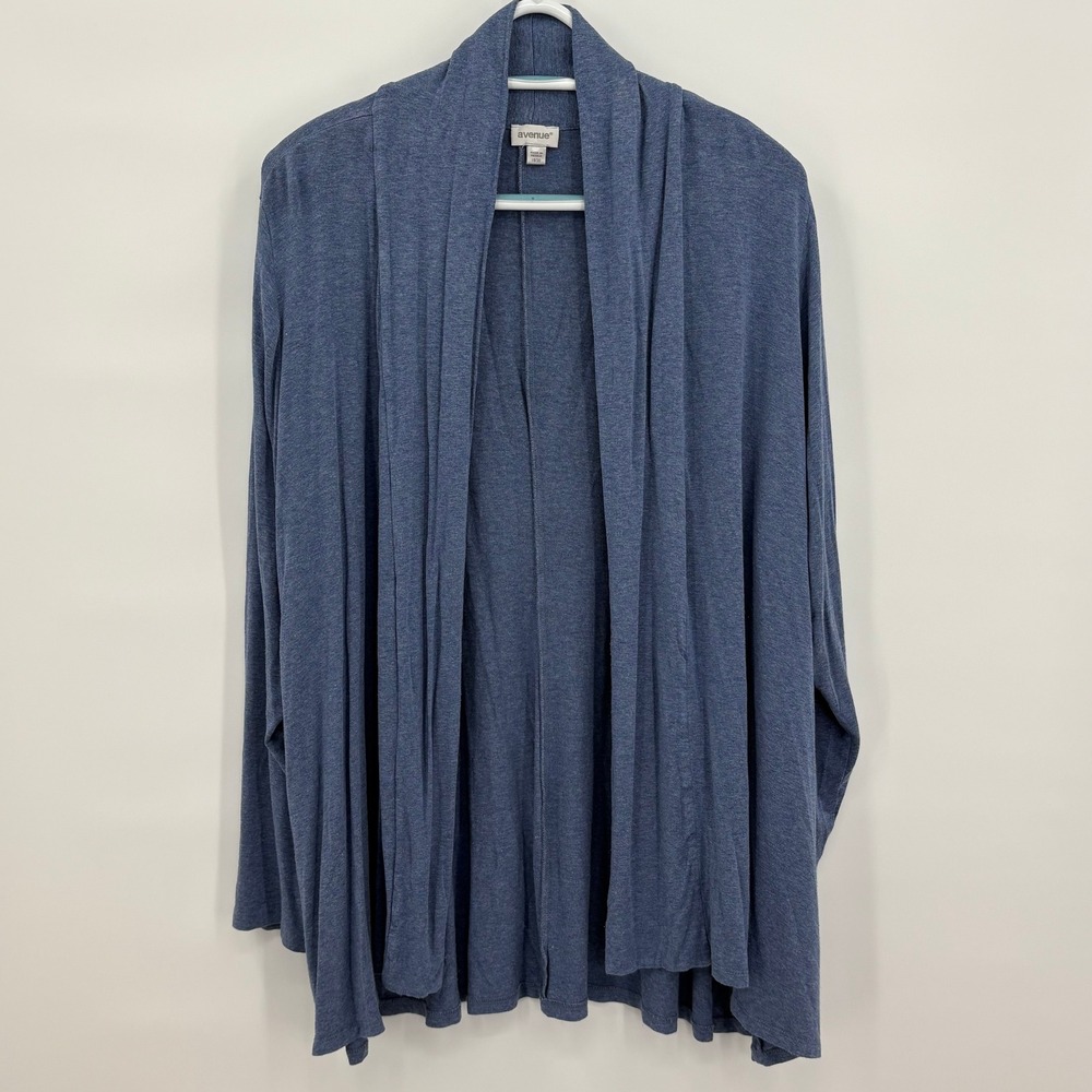Avenue‎ Womens Plus Size 18/20 Blue Open Front Shawl Collar Cardigan Sweater